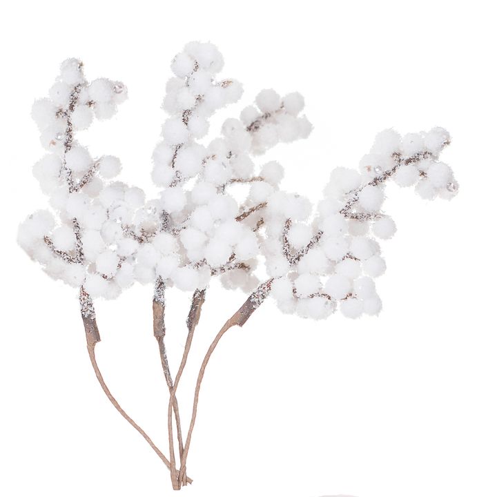 3D ozdobné větvičky s bílými bobulemi 4 ks vánoční dekorace