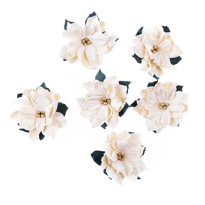Levně 3D papírové květiny | Vánoční růže bílá 6 ks (vánoční dekorace)