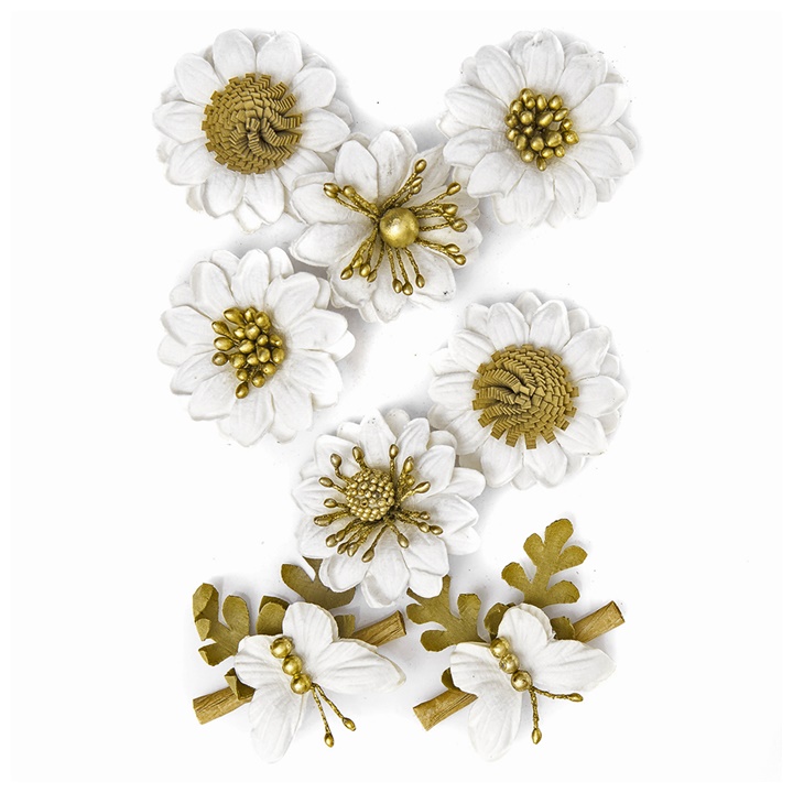Levně 3D Papírové květy bílé / 8 dílná sada (Papírové květy na dekorování)