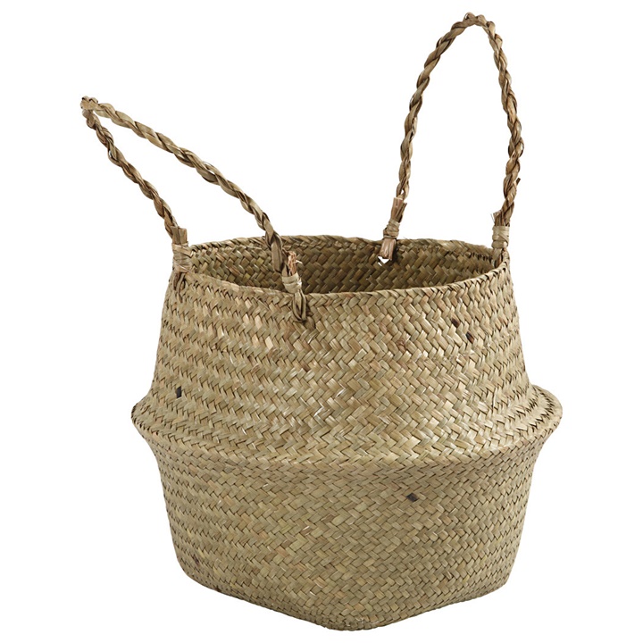 Světlý košík z mořské trávy / 19 cm úložný koš s držadly