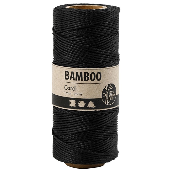 Točený bambusový provázek - 65 m / černá šňůrka ze stoprocentního bambusu