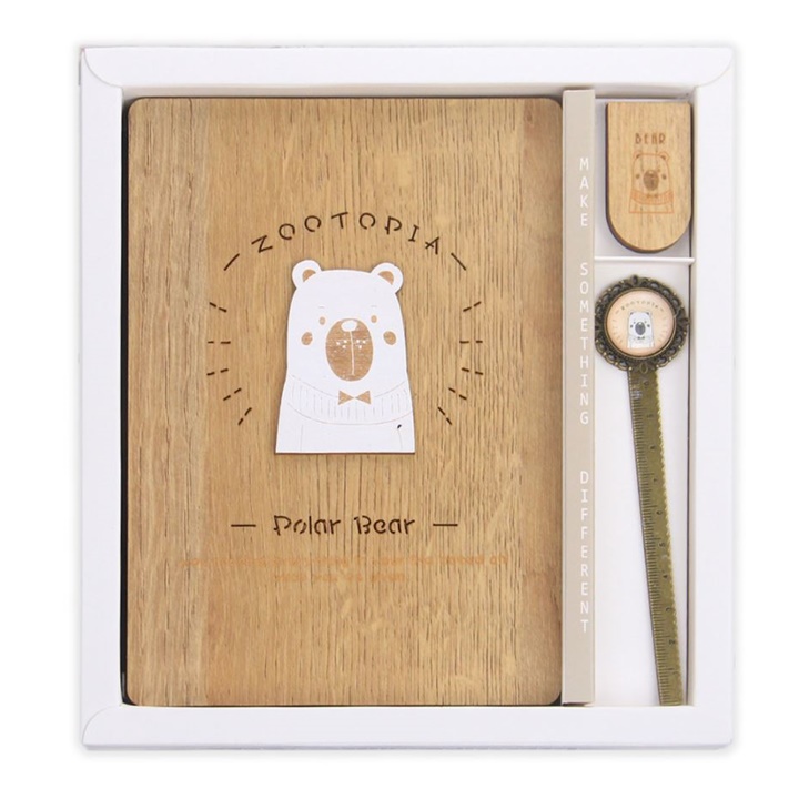 Levně Dřevěný zápisník Polar Bear 130 x 185 mm - 128 listů