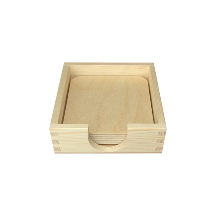 Dřevěná krabička se 6 podložkami pod sklenice dřevěné polotovary na kreativní práce