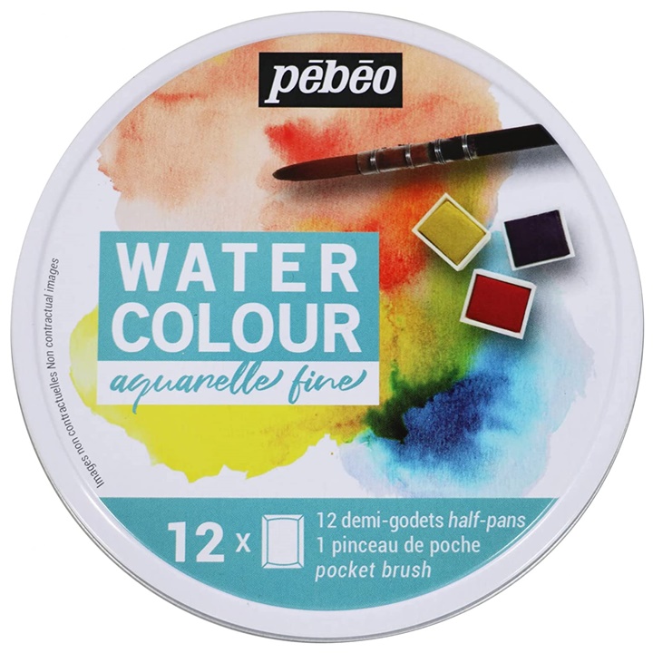 Sada akvarelových barev Pebeo v plechové krabičce 12 ks Akvarelové barvy Pebeo