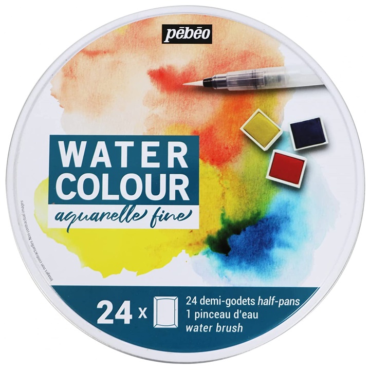 Sada akvarelových barev Pebeo v plechové krabičce 24 ks Akvarelové barvy Pebeo