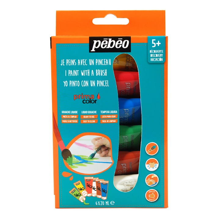 Sada kvašových barev Pebeo Primacolor 6 x 20 ml temperové barvy pro děti