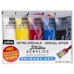 Akrylové barvy Pebeo Studio Acrylic - základní set / 5 x 100 ml