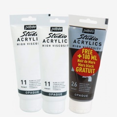 Akrylové barvy Pebeo Studio Acrylic - sada bílá a černá / 3 x 100 ml
