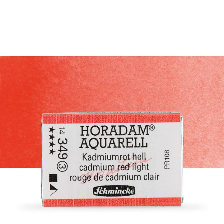 Schmincke Horadam akvarelové barvy v celé pánvičce | 349 cadmium světle červená profesionální akvarelové barvy