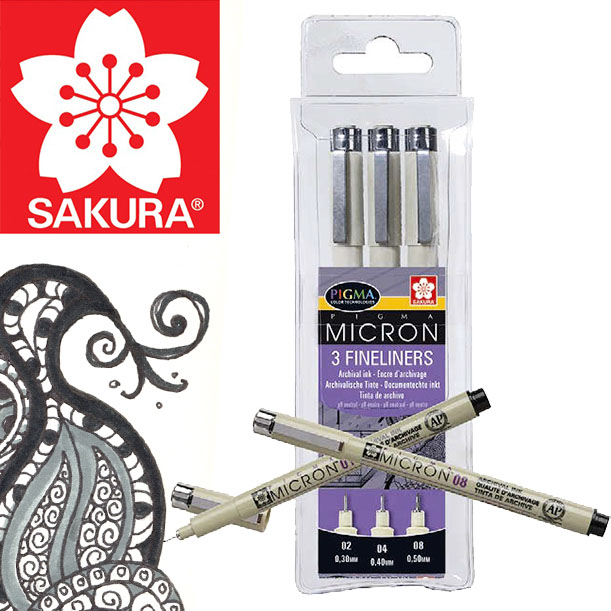 Sada technických rtů SAKURA Pigma Micron / 3 dílná technické pero SAKURA