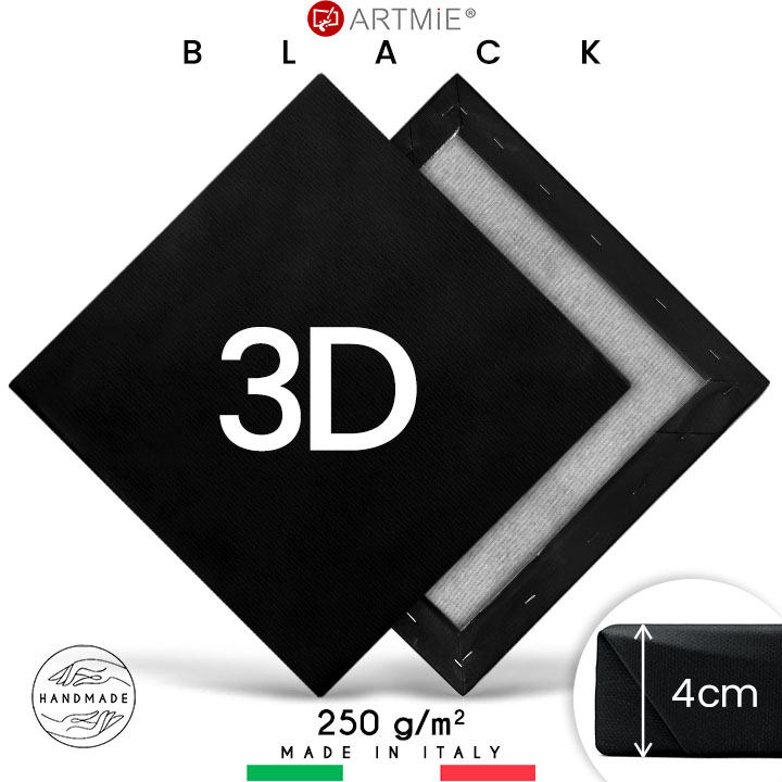 3D Černé malířské plátno na rámu PROFI - různé rozměry