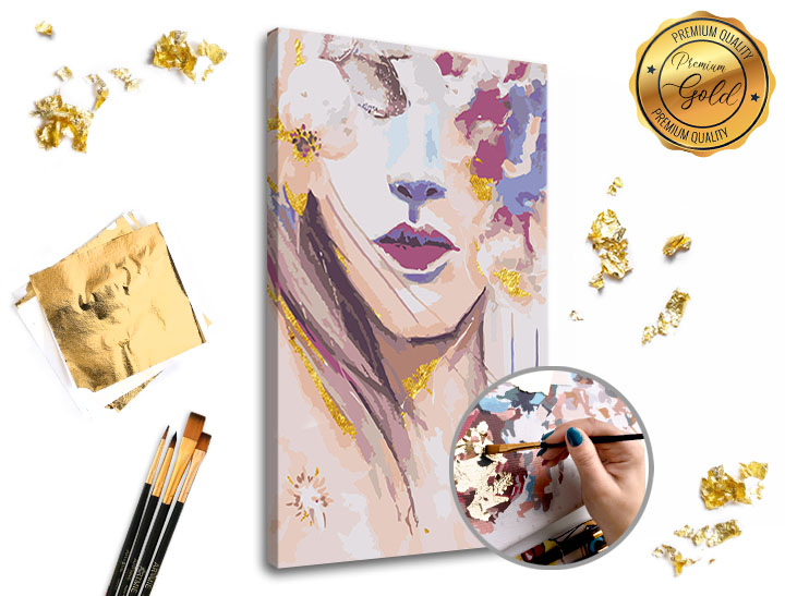 Malování podle čísel PREMIUM GOLD – Žena s květinami