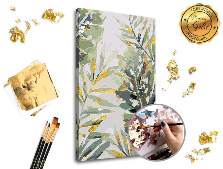 Malování podle čísel PREMIUM GOLD – V pralese 40x60 cm Sada na malování podle čísel ARTMIE se zlatými plátky
