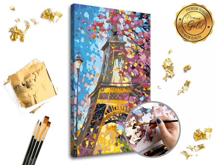 Malování podle čísel PREMIUM GOLD – Eiffel Tower 60x40 cm Sada na malování podle čísel ARTMIE se zlatými plátky