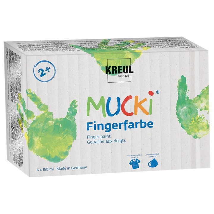Zářivé prstové barvy MUCKI - KREUL | sada 6 x 150 ml barvy pro děti KREUL