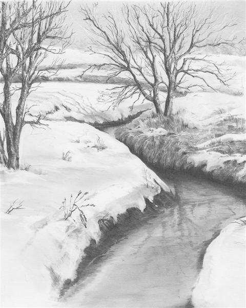Kreativní set na skicování - Zimní potok