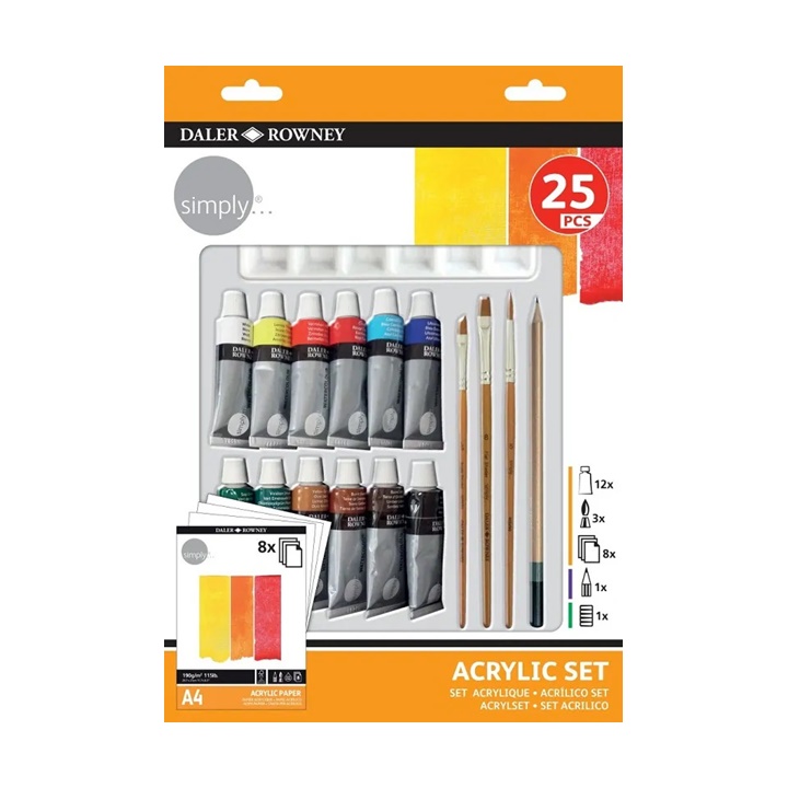 Akrylová sada Daler Rowney s příslušenstvím 25 ks