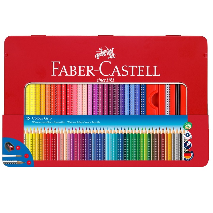 Akvarelové pastelky Faber-Castell / Grip set 48 barev akvarelové tužky na kreslení v plechovém pouzdře
