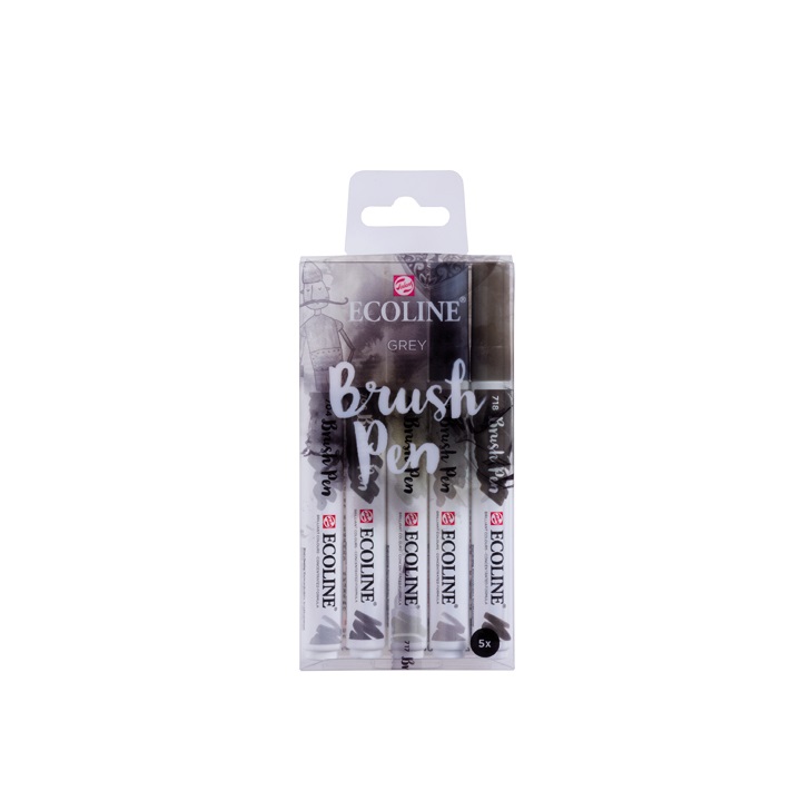 Levně Akvarelové pera Ecoline Brush Pen Grey / 5 dílná sada (akvarelové pera)