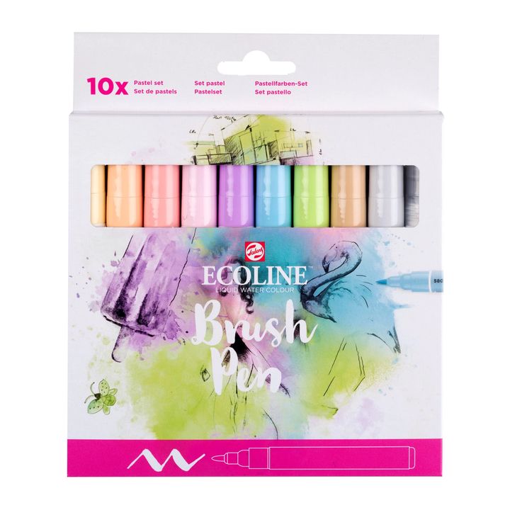 Akvarelové pera ECOLINE BRUSH PEN pastel 10 ks Akvarelové pera Royal Talens