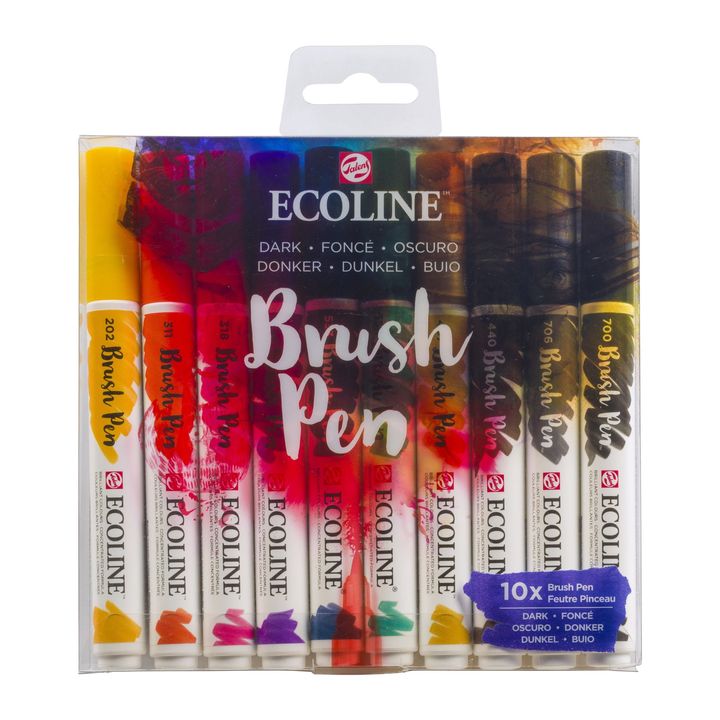 Akvarelové tužky Ecoline Brush Pen Dark | Sada 10 kusů Akvarelové fixy Royal Talens