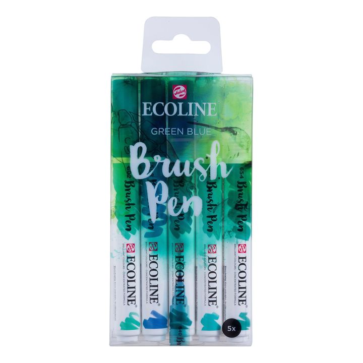 Akvarelové tužky Ecoline Brush Pen Green Blue | Sada 5 kusů Akvarelové fixy Royal Talens