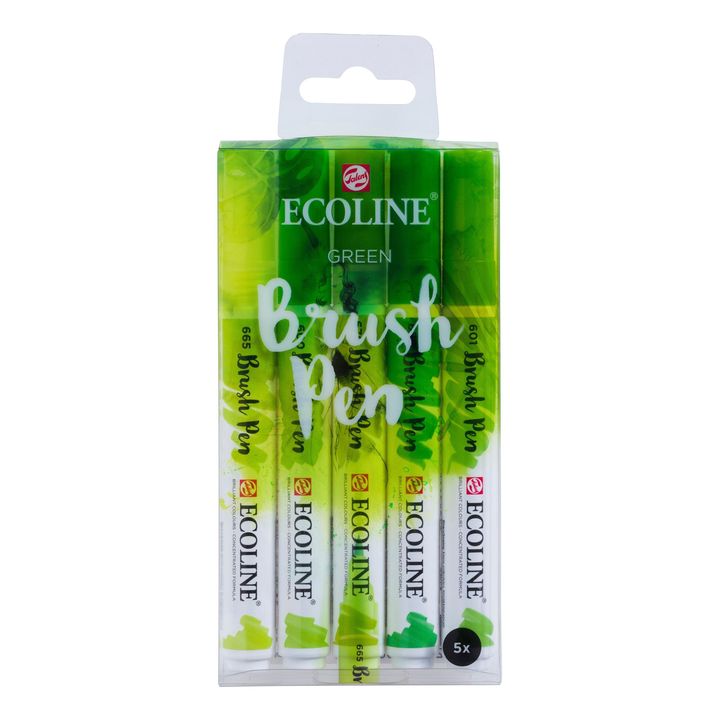 Levně Akvarelové tužky Ecoline Brush Pen Green | Sada 5 kusů