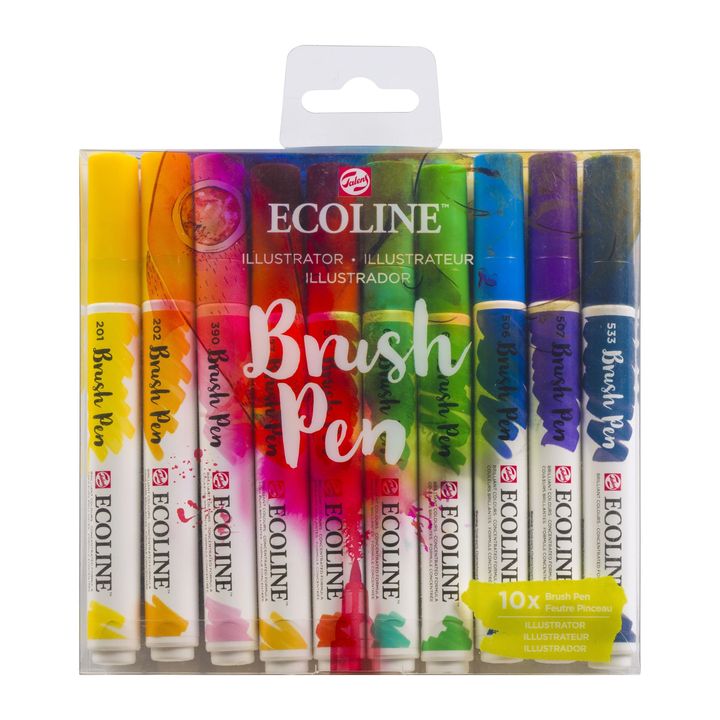 Akvarelové tužky Ecoline Brush Pen Illustrator | Sada 10 kusů Akvarelové fixy Royal Talens