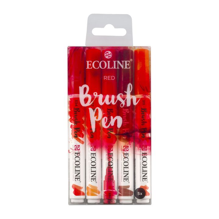 Akvarelové tužky Ecoline Brush Pen Red  | Sada 5 kusů