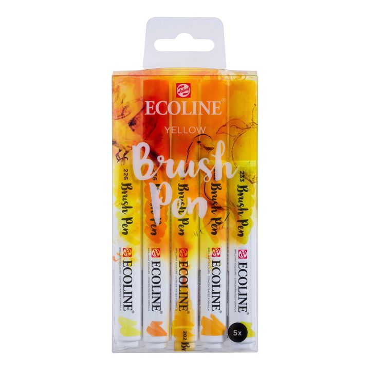 Akvarelové tužky Ecoline Brush Pen Yellow | Sada 5 kusů Akvarelové fixy Royal Talens