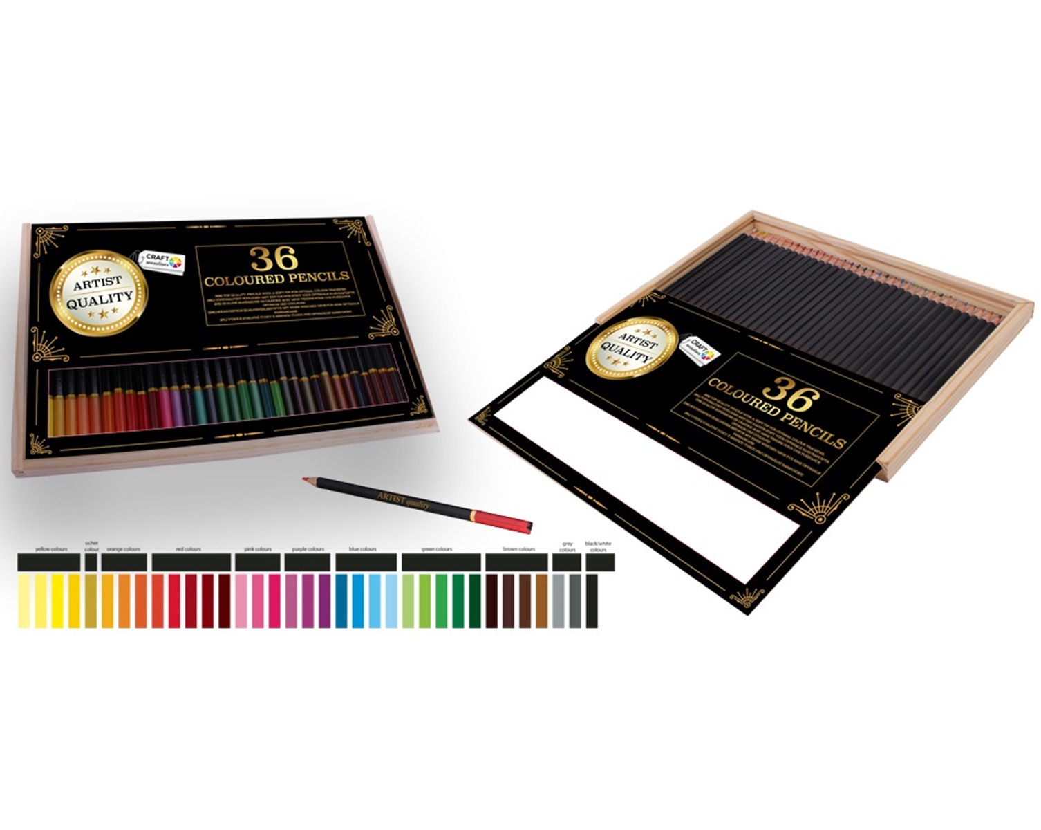 Levně Barevné tužky Craft Sensations - 36 ks (barvičky v dřevěné krabičce)