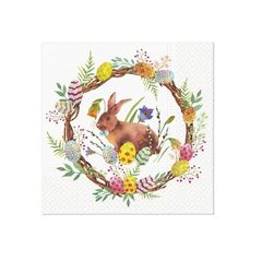 Decoupage ubrousky - Bunny in wreath  - 1ks