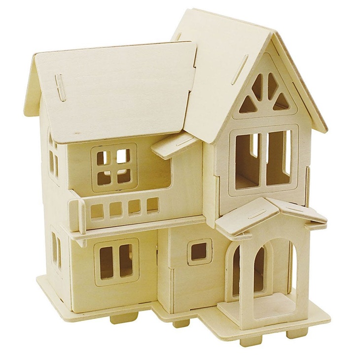 Domeček s lodžií - 3D stavebnice puzzle - dřevěný dům