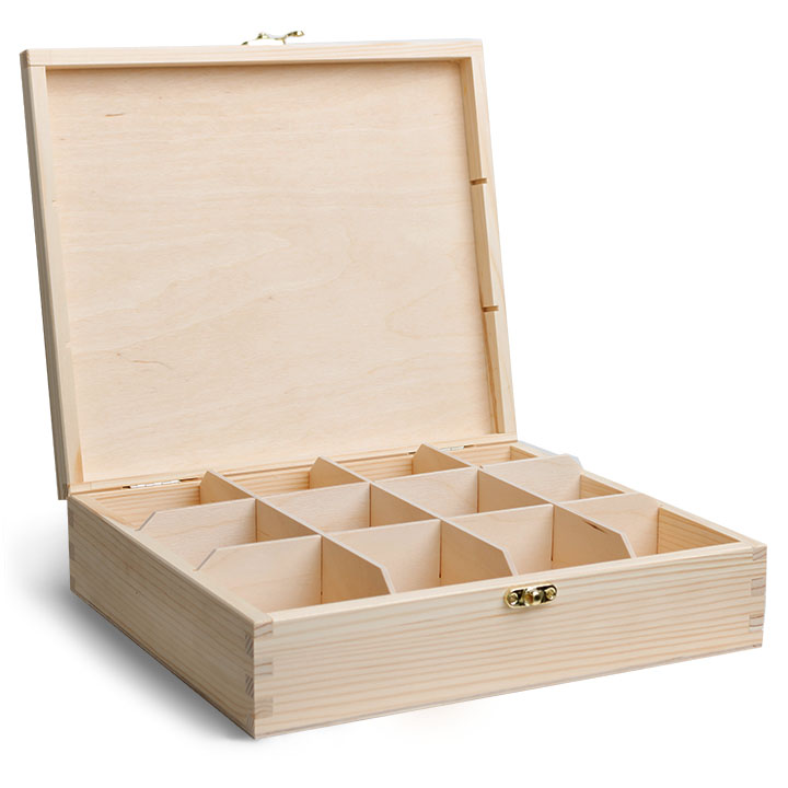 Dřevěná krabička na čaj / 12 přihrádek dřevěné polotovary na kreativní práce