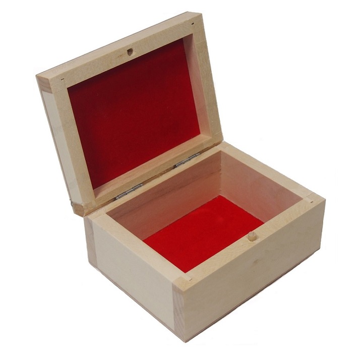 Levně Dřevěná krabička s červenou výstelkou (dřevěné polotovary na kreativní)