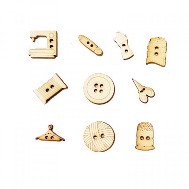 Dřevěné miniaturní knoflíky - různé sety | Needle and Thread 10 pcs Dřevěné výřezy na zdobení