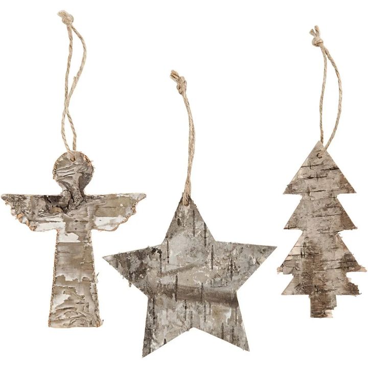 Dřevěné ozdoby se šňůrkou | 3 ks dřevěné vánoční dekorace