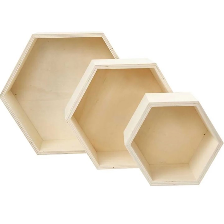 Dřevěné úložné boxy 3 ks  | šestiúhelníkový tvar
