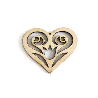 Dřevěný polotovar na výrobu bižuterie - srdce s ornamentem 2