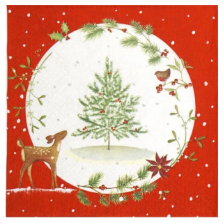 Ubrousky na dekupáž Fawn with Christmas Tree - 1 ks