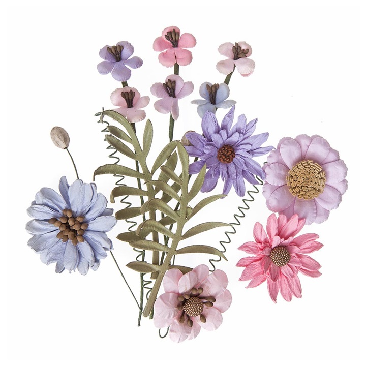 Papírové květiny Pink &amp; Lavender - sada 12 ks dekorační papírové květiny