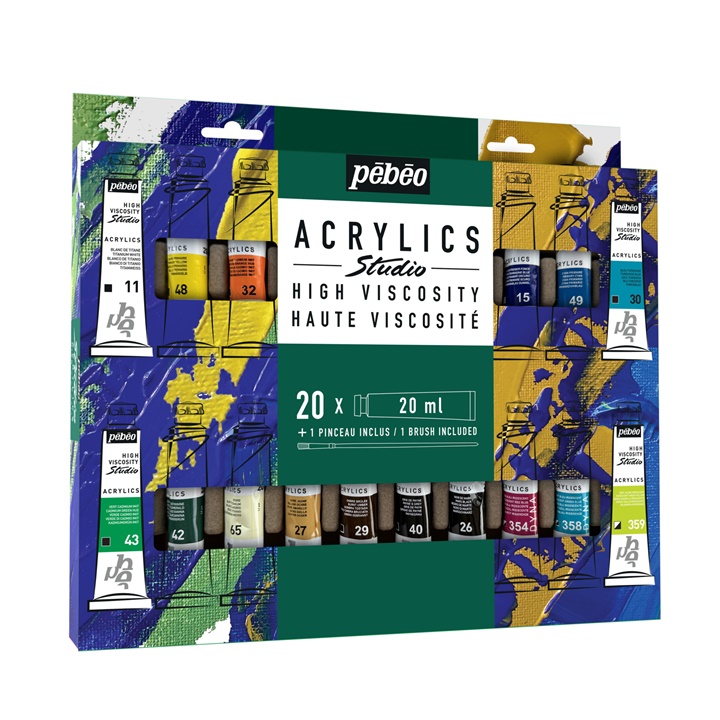 Pebeo Studio vysoce viskózní akrylové barvy se štětcem 20x20 ml