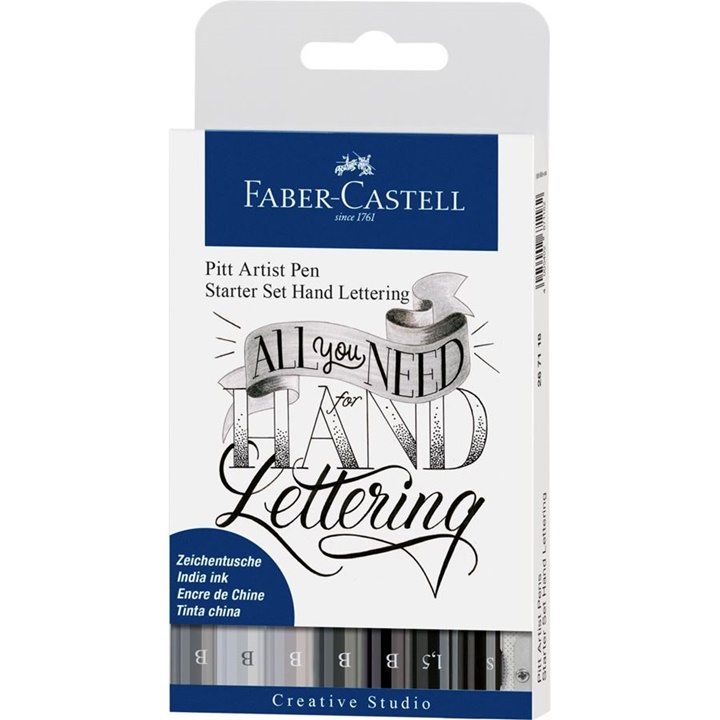 PITT umělecké fixy startovací set Hand Lettering s tužkou a struhadlem  | 9ks