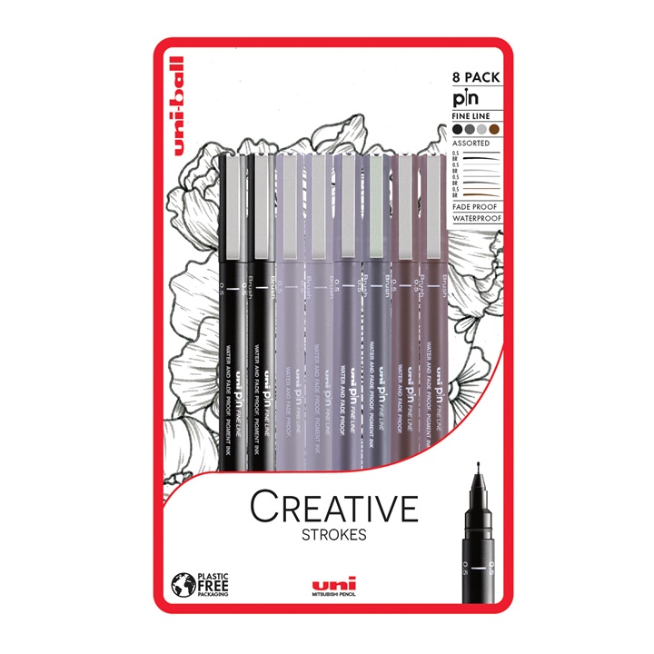 Sada fixů UNI PIN fineliner Creative Strokes 8 ks technické pero