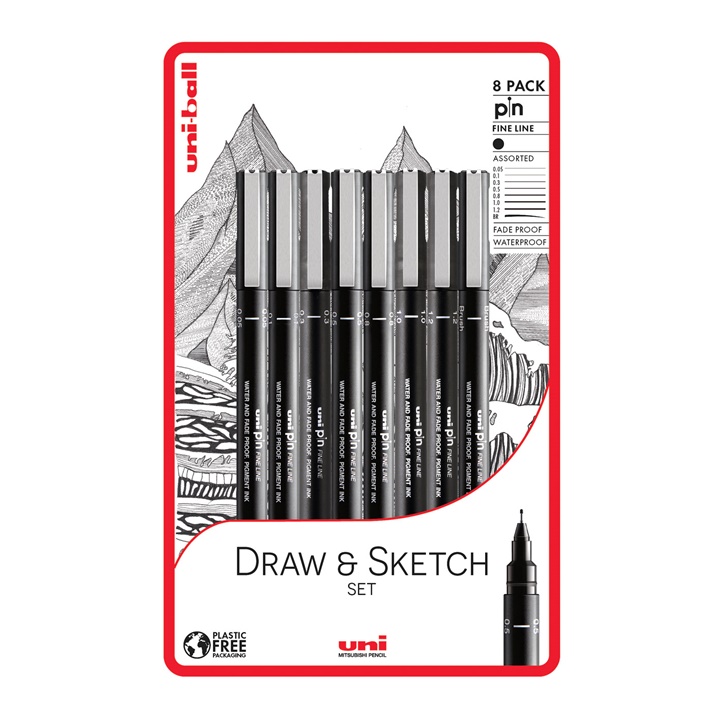 Sada fixů UNI PIN fineliner Draw and Sketch 8 ks technické pero