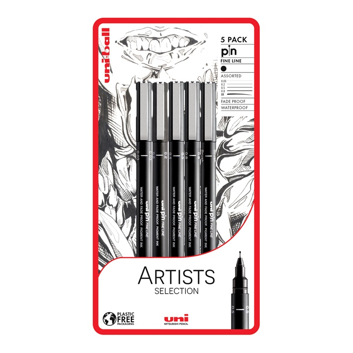 Sada popisovačů UNI PIN fineliner Artist Selection 5 ks technické pero