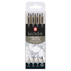 Sada technických per Sakura Pigma Micron 3 fineliners a brush pen | šedé odstíny