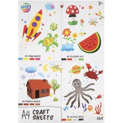 Sada tvořivých listů MOXY A4 – 16 kusů pěnového, filcového, třpytivého a potištěného papíru