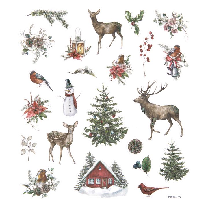 Sada vánočních nálepek 23 ks | Líbezné Vánoce v přírodě Třpytivé vánoční nálepky