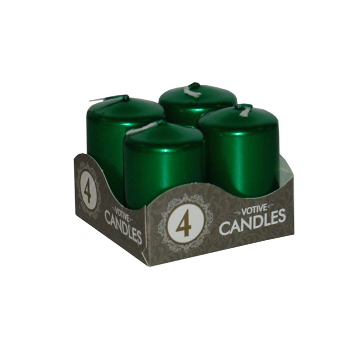 Levně Svíčka válec zelená metalická - 4 ks (svíčky na věnec)